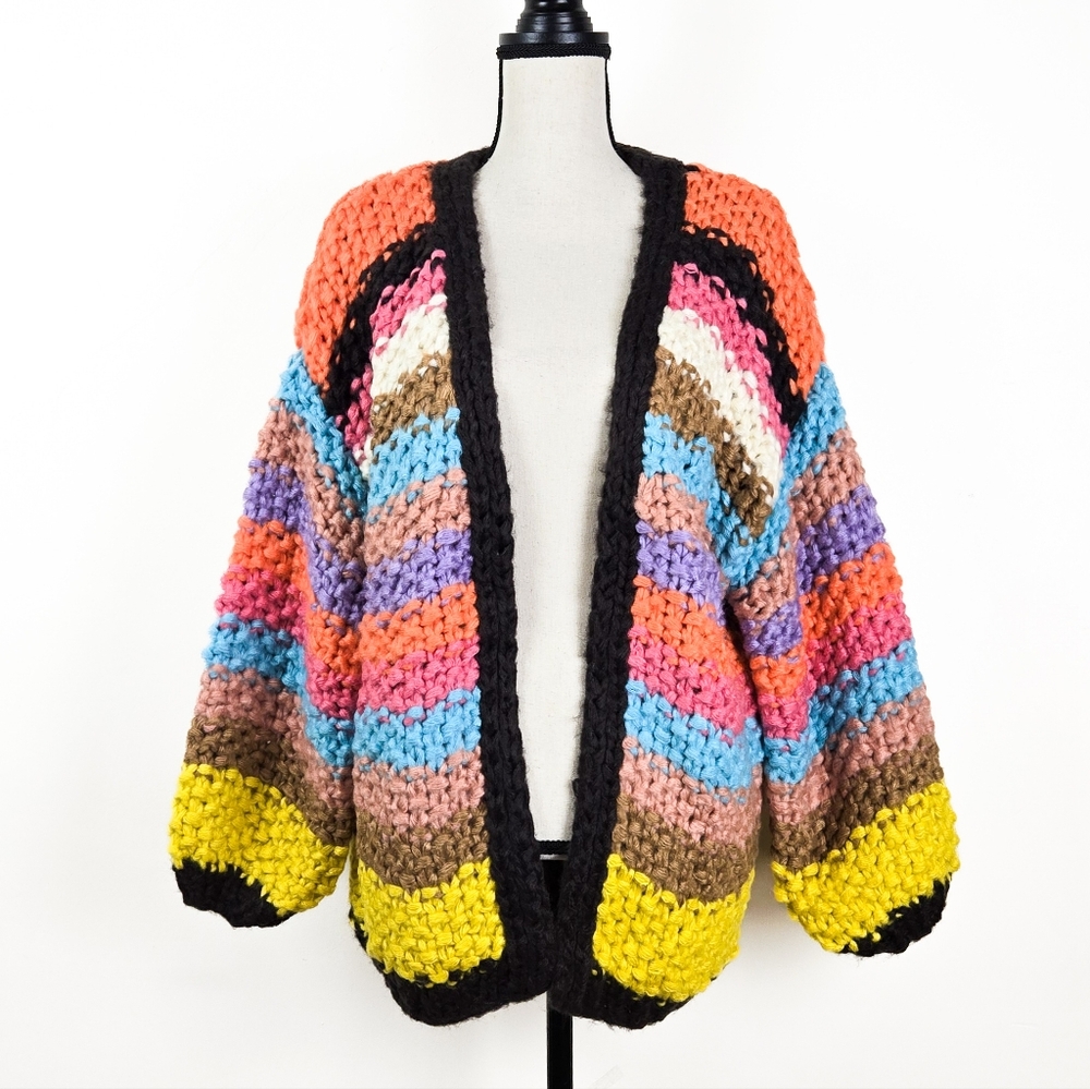🦋LAST🦋 NWT Saachi Rainbow Hand Knitted Cardi, Autumn Sky Multi